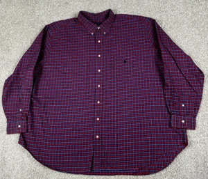 Camisa Ralph Lauren Para Hombres 4XB Roja Azul Cuadros Cuadros Abotonada Manga Larga Algodón - Imagen 1 de 10