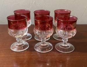 Set of 6 Water Goblets Tiffin King Crown Ruby Flashed Cranberry Thumbprint - Bild 1 von 6