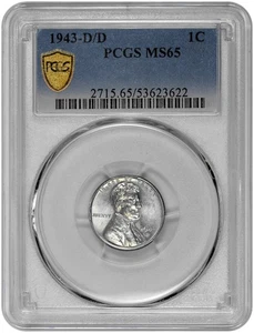 1943 D/D 1C Lincoln Steel Wheat Cent PCGS Graded MS 65 - Picture 1 of 3