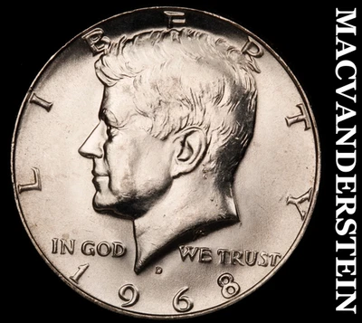 Medio dólar Kennedy de plata 1968-D - gema a elección brillante sin circular brillante #G1477 Foto 1 de 2