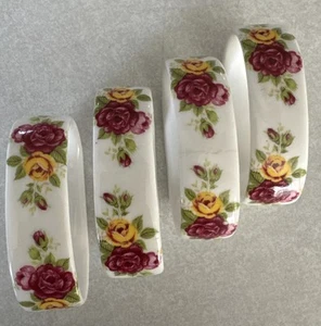Juego De Colección De 4 Servilleteros Florales De China De Hueso Blanco Con Flores Rosadas Y Verdes - Imagen 1 de 8