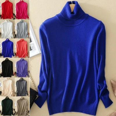 MARKENLOS Damen Feinstrick-Pullover Kaschmir Pulli Rollkragen Pullover Strickpullover Neu