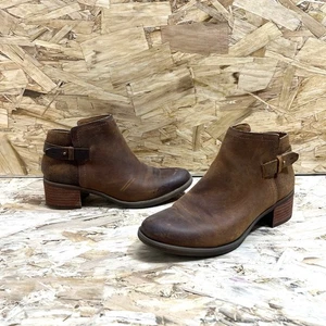 Sz 6 Korks Kork-Ease Sonya Brown Leather Ankle Boots Booties Stacked Mid Heel - Picture 1 of 11