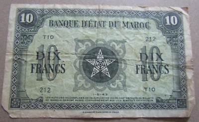 MOROCCO, 10 FRANCS, P#25a, 1943 - Image 1 of 2