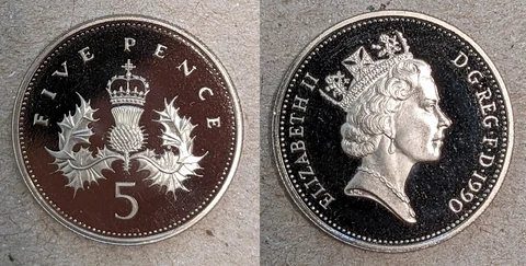 1990 Great Britain 5 pence proof coin Cover