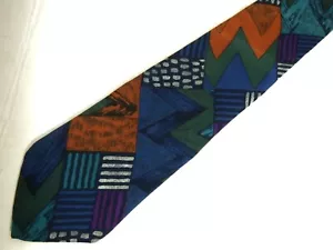 Geoffrey Beene Mens Necktie Tie Colorful Geometric Blue Purple Orange 55" Short - Picture 1 of 4
