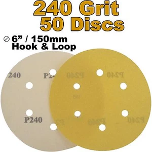 Karosserie + 150 mm P240 Körnung 6 Loch HakenNLoop DA 50 x 6" Gold Schleifscheiben - Bild 1 von 1
