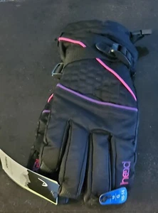 HEAD Dupont Sorona Girls Junior Ski Glove in Black-Pink, Size L 10-14 - Picture 1 of 5