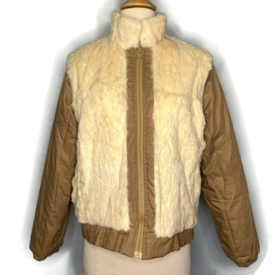 Chaqueta de bombardero vintage Jet Set para mujer beige reversible pelo de conejo cremallera 11/12 Foto 1 de 4