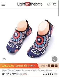 Zale Quick Dry Shoes Water Yoga SUP Outdoor Rubber Sole US 5.5-6 Swim New Active - Picture 1 of 6