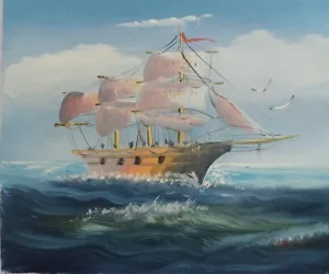 Handgemaltes Ölgemälde auf Leinwand Schiff auf See modernes Wandbild 1 - Bild 1 von 1