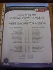 04/05/2008 Colour Teamsheet: Queens Park Ranegrs v West Bromwich Albion. Item ap