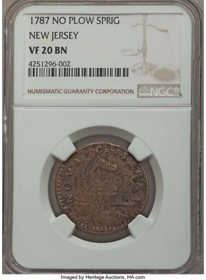 1787 VF 20 No Plow Sprig New Jersey Colonial Coin Coin (1182) - Image 1 of 2