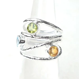 Natural Multi Stone Ring, Multi Color Ring, 925 Sterling Silver Solitaire-R095 - Picture 1 of 3