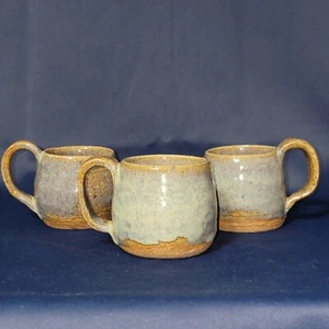 Vintage Stoneware Signed CHAR 1978 Set of 3 Mugs Glazed Dip - Picture 1 of 9