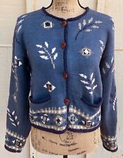 Nomadic Traders Hand knit Sweater size Small Blue 100% Cotton Button Front