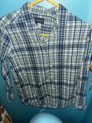 Niño Verde y Azul Cuadros Niños Lugar Manga Larga Camisa Abotonada XXL 16 Foto 1 de 2