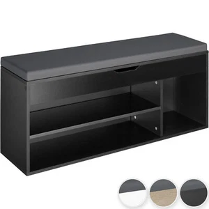Schuhbank mit Sitzkissen Holz Schuhschrank Schuhregal Sitzfläche Klappfach 104cm - Bild 1 von 37
