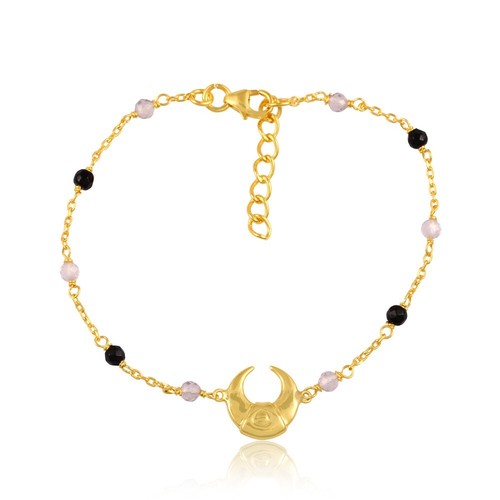 VALENTINO Bracciale Catena Quarzo Placcato Oro Giallo Onice Nero & Cristallo Carzo Gioielli Regalo