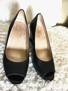 Naturalizer schwarze Olivia Peeptoe Keilabsatz Slipper Leder Pumps Schuhe 8,5 MEDIUM - Bild 1 von 13