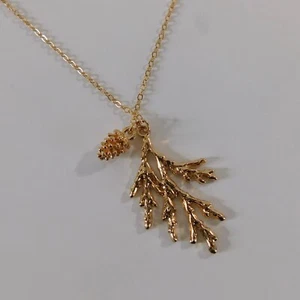 NEW Gold Pinecone Pine Bough Pendant Necklace Nature Outdoors Trees Evergreen - Picture 1 of 7