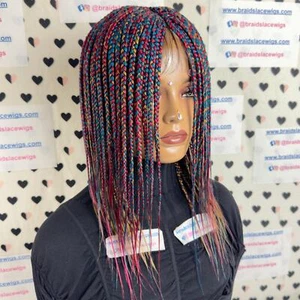 Short Box Braids Handmade Multicolored Braided Lace Closure Wig 14 Inches - Picture 1 of 10