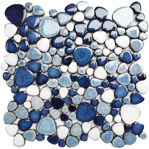 Blue White Porcelain Pebble Mosaic Tiles for Shower Floor Bathroom Wall 5 Sheets - Picture 1 of 6