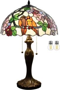 Tiffany Table Lamp Double Parrots Birds Colorful Stained Glass Bedside Lamp - Picture 1 of 3