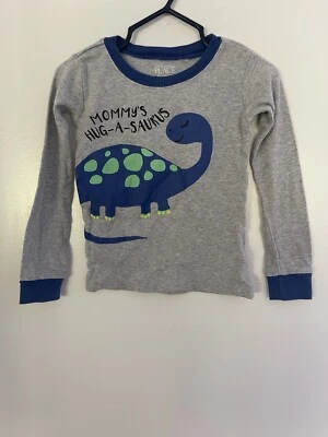TCP Toddler Boy Cute Dinosaur Hug-A-Saurus 100% Cotton Long Sleeve PJ Top Gray 2 - Image 1 of 4