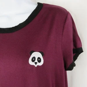 French Pastry Panda  T-Shirt Size XL Embroidered Burgundy Ringer Tee Shirt SS - Picture 1 of 13