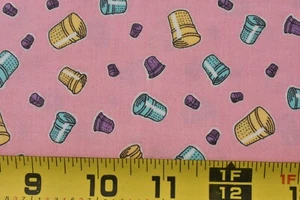 18" Long, Colorful Thimbles on Pink Kaufman, Zimmerman, Happy Homemaker, P9826 - Picture 1 of 6