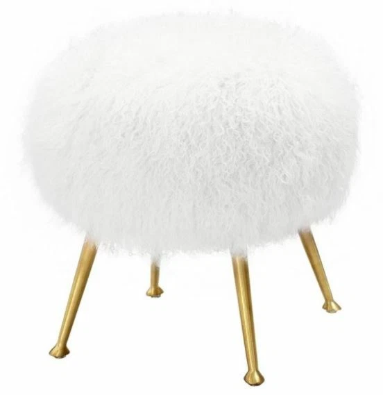 Safavieh Couture Anna White SFV4747B Sheepskin Ottoman cushion seat foot rest - Image 1 of 2