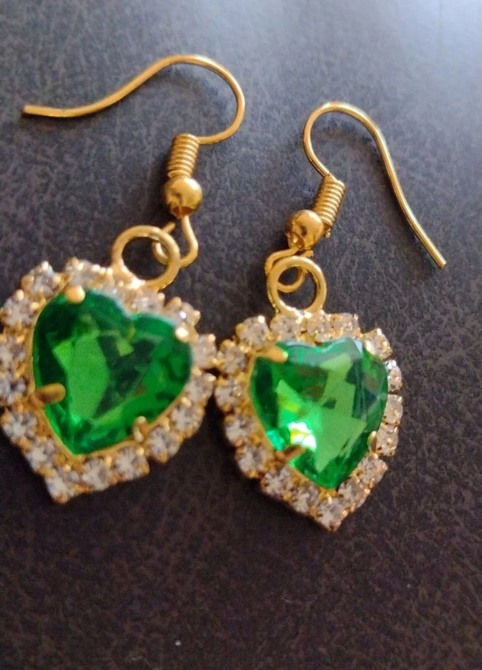 Drop Earrings with simulated Emerald Gemstone  - Image 1 of 1