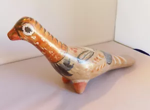 Vintage Tonala Bird Art Pottery Ceramic Mexico Floral Tan Orange Black Dove 10" - Picture 1 of 6