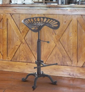 Cast Iron Adjustable Height Industrial Bar Stool with Footrest - Picture 1 of 10