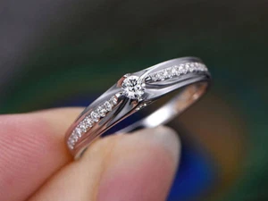 1.3ct Round Lab-Created Moissanite Ring White Gold Plated Solitaire Wedding Band - Picture 1 of 7