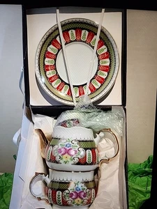Sorelle Fine Porcelain Art Demitasse Tea Set New In Box - Picture 1 of 5