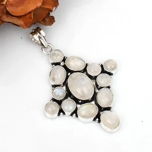 Natural Moonstone Gemstone Handmade 925 Sterling Silver Jewelry Pendant Sz-2.25" - Picture 1 of 4