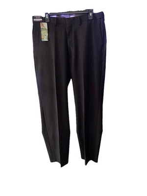 NWT HAGGAR DRESS PANTS STRETCH STRIA WITH HIDDEN COMFORT WAISTBAND 36x32 BLACK - Image 1 of 4