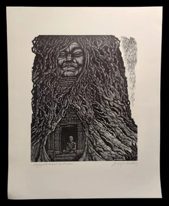 Signed FRITZ EICHENBERG Artist Proof #9 Wood Engraving REMEMBERANCE OF ANGKOR - Picture 1 of 5