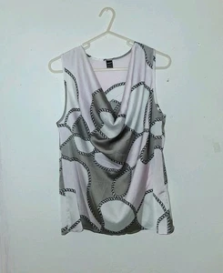(XS)SHEIN Pink/white/grey Chain Print Drape Front/Cowl Neck Sleeveless Top - Picture 1 of 3