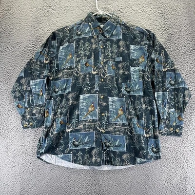 Vintage Michael Austin Button Shirt Mens XL Blue Pheasant Print Long Sleeve - Image 1 of 4