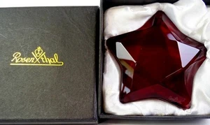 Rosenthal Crystal Signed Ruby Red Faceted Star Shaped 3 1/2" Paperweight & Box - Picture 1 of 9