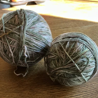 2 Wound Skeins Of Fingering Weight Green, Brown, Cream Wool Yarn - Image 1 of 4