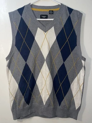 Haggar 男式灰色 V 领 Argyle 毛衣背心,尺寸 L — 第 1/4 张图片