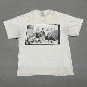 T-shirt bianca fascia foto ritratto Nirvana 1996 vintage L stampa fronte/retro - Foto 1 di 14