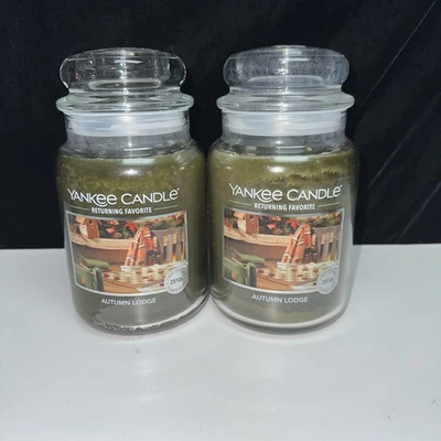LOT OF 2-NEW-Yankee Candle AUTUMN LODGE Large Jar 22oz GREEN - Image 1 of 4