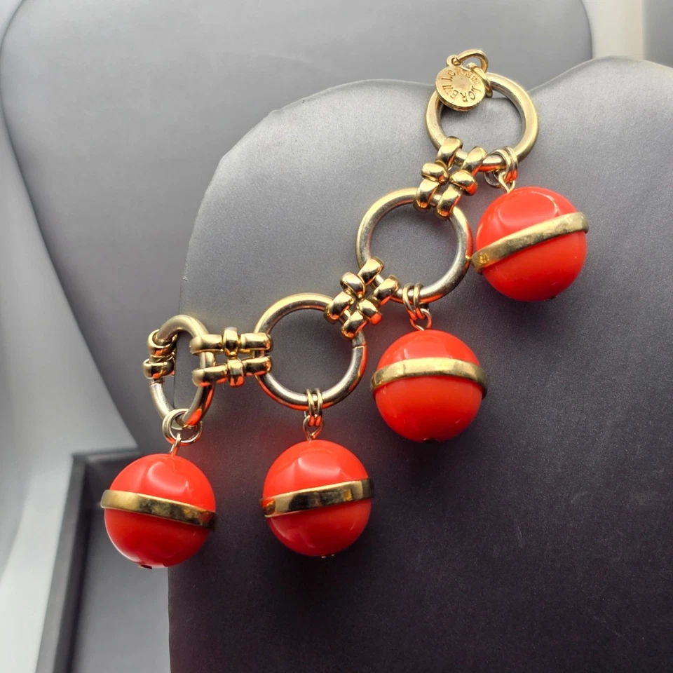 J. Pulsera Crew Gruesa Pasarela Naranja Lucite Bola 7" Anillos Chapados en Oro Declaración Foto 1 de 4