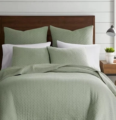 Punto de cruz 3 piezas Juego de edredón, King 100% algodón verde desierto Foto 1 de 3