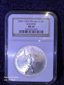 2006 P BEN FRANKLIN S$1 SILVER COMMEMORATIVE SCIENTIST NGC MS 70 PERFECT! - Picture 1 of 2